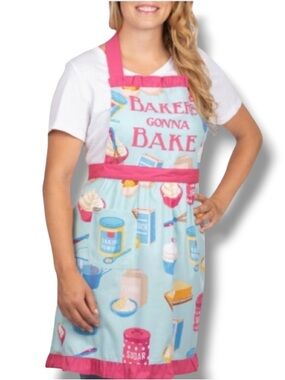 Pantry Ice Blue Pink Women’s Bakers Gonna Bake Apron Baking Humor Kitchen